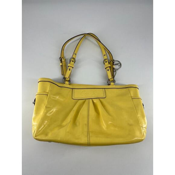 Coach Purse Canary Yellow Patent Leather Tote Shoulder Bag Designer Authentic - Picture 3 of 12